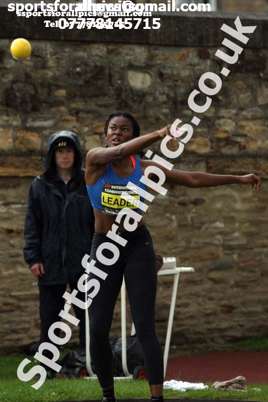 Womens heptathlon shot putt, EAP International Cominted Events, Hexham. Photo: David T. Hewitson/Sports for All Pics